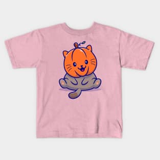 Cute Cat Pumpkin Cartoon Kids T-Shirt